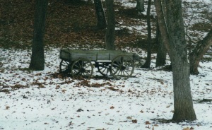 Old wagon on country road, 2000